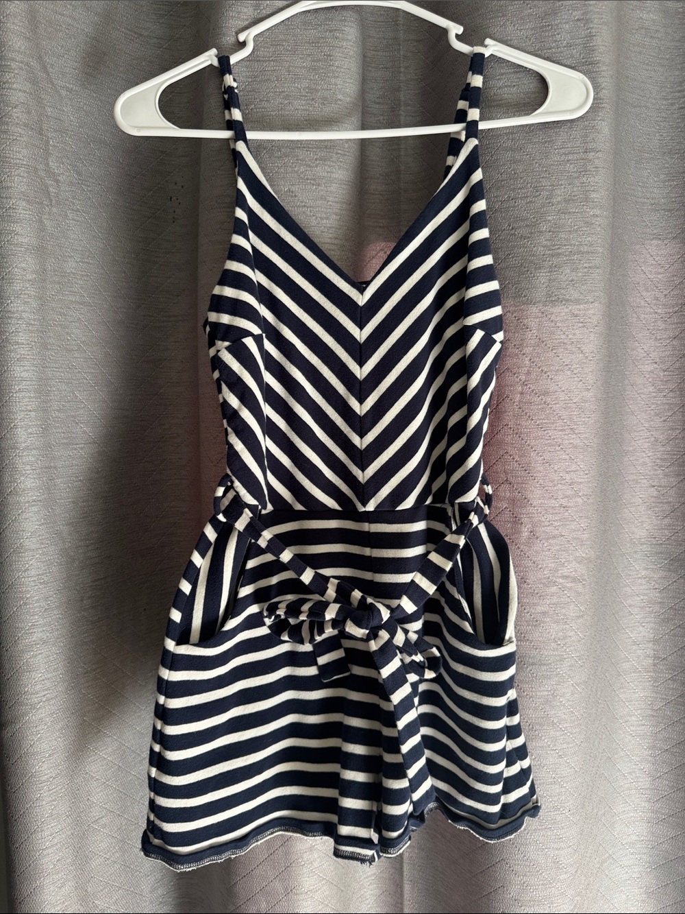 Striped Navy and White Tie-Waist romper